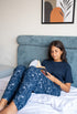 Women summer pajama set Dark blue Tee + Magnolia Floral Pants
